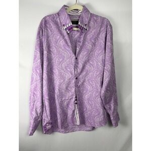Coogi Luxe Vintage Paisley Button-Down Shirt Purple & White Long Sleeve L